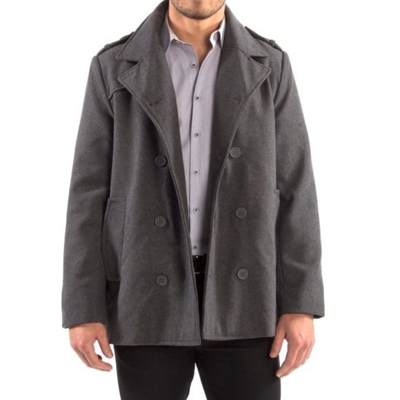 Alpine Swiss Jake Mens Wool Pea Coat Double
Breasted Jacket Gray nwt - Picture 4 of 9